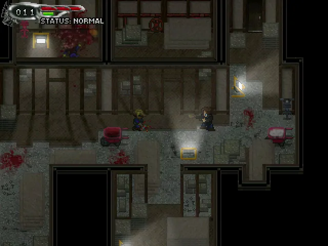 Ein Screenshot eines Kampfes aus Alone – Cold Winter. Der Protagonist schießt auf eine Baustelle mit einer Pistole auf einen Bauarbeiter-Zombie. Ein Screenshot eines Kampfes aus Alone – Cold Winter. Der Protagonist schießt auf eine Baustelle mit einer Pistole auf einen Bauarbeiter-Zombie.
