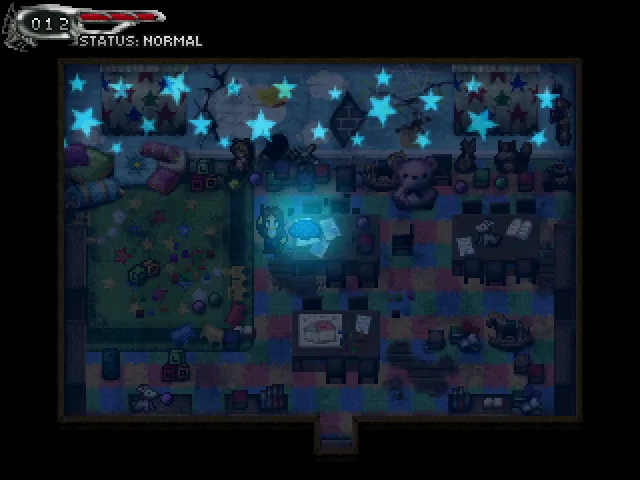 Ein Screenshot einer Karte aus Alone – Cold Winter. Der Protagonist befindet sich in dem Ruheraum eines Kindergartens, es gibt lauter Spielzeug und es ist dunkel, nur eine blau leuchtende Lampe erhellet den Raum mit einem Sternenmuster. Ein Screenshot einer Karte aus Alone – Cold Winter. Der Protagonist befindet sich in dem Ruheraum eines Kindergartens, es gibt lauter Spielzeug und es ist dunkel, nur eine blau leuchtende Lampe erhellet den Raum mit einem Sternenmuster.