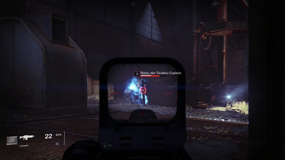 Ein Screenshot von Destiny, bei denen ein Alien namens Rahn im Schussfeld ist.