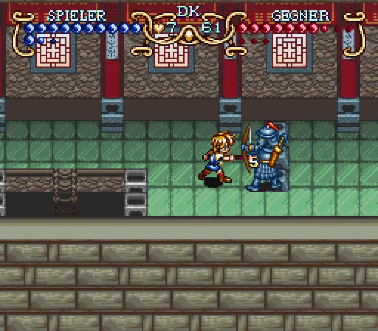 Ein Screenshot von Illusion of Time. Will kämpft auf der chinesischen Mauer gegen einen wiederbelebten Soldaten der Terrakotta-Armee, ausgerüstet mit Pfeil und Bogen.