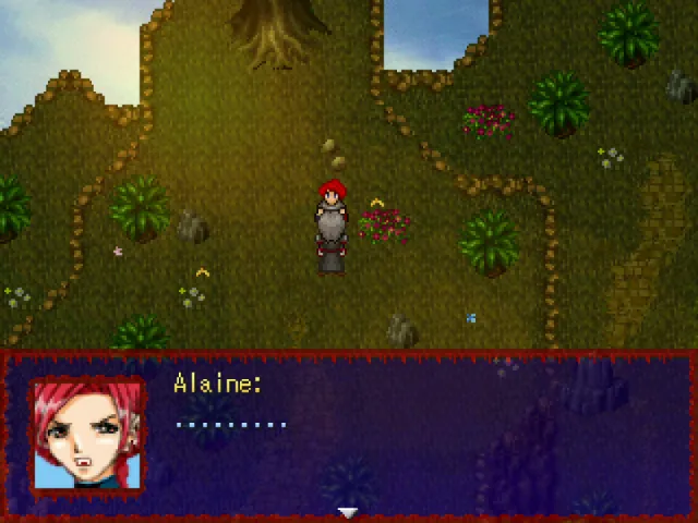 Ein Screenshot von Vampires Dawn 2: Ancient Blood, in dem Jayna mit Valnar und Alaine auf einer Blumenwiese steht.